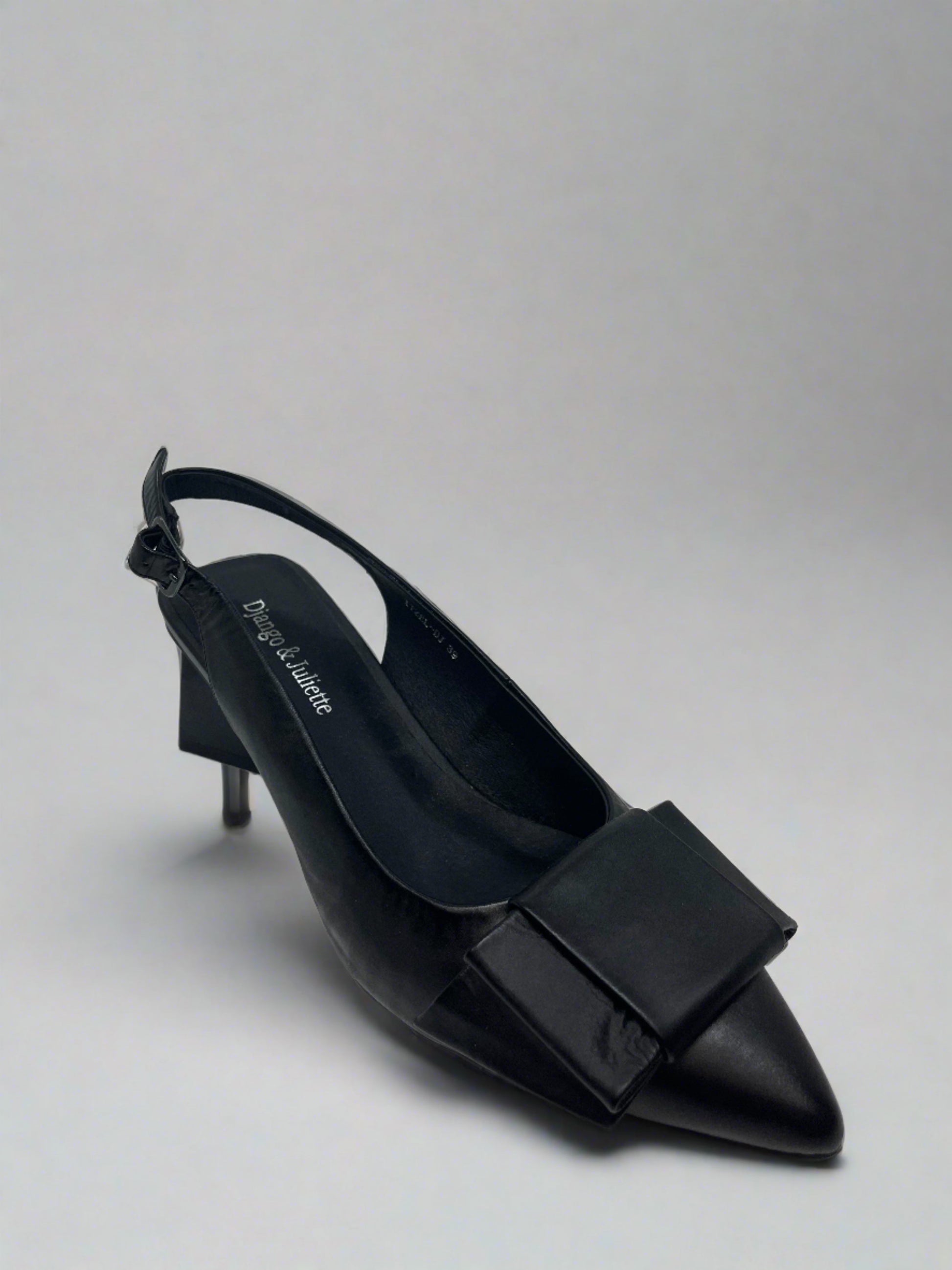 ITZEL SLING BACK - DJANGO AND JULIETTE - 36, 37, 38, 39, 40, 41, 42, black satin, heel with bow, Heels With Bow, red satin, SLING BACK, Sling Back Heels, womens footwear - Stomp Shoes Darwin
