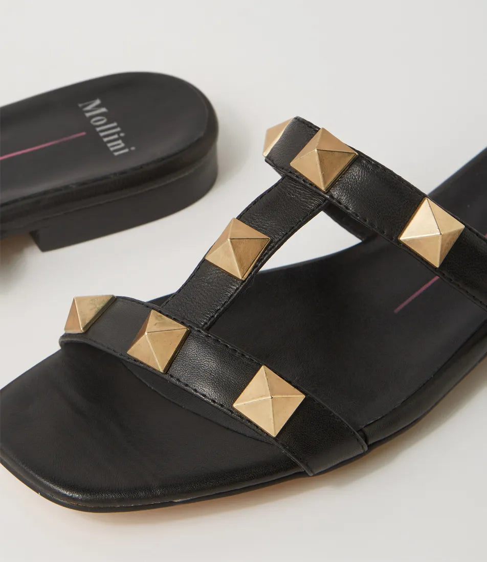 ANTINA STUDDED SLIDE - MOLLINI - 36, 37, 38, 39, 40, 41, BF, BLACK, Slides, toffee, womens footwear - Stomp Shoes Darwin