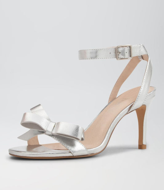 NEPIZA STRAPPY HEEL WITH BOW - TOP END - 36, 37, 38, 39, 40, 41, BF, EVENING, Evening Shoes, heel with bow, Heels With Bow, platino, SILVER, stiletto, stiletto heel, STRAPPY HEEL, womens footwear - Stomp Shoes Darwin