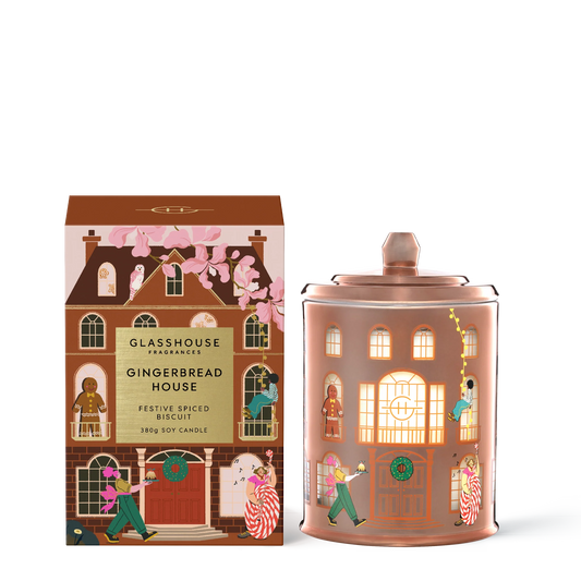 Gingerbread House candle 380g - GLASSHOUSE - candle diffusers, candles, GLASSHOUSE, on sale - Stomp Shoes Darwin
