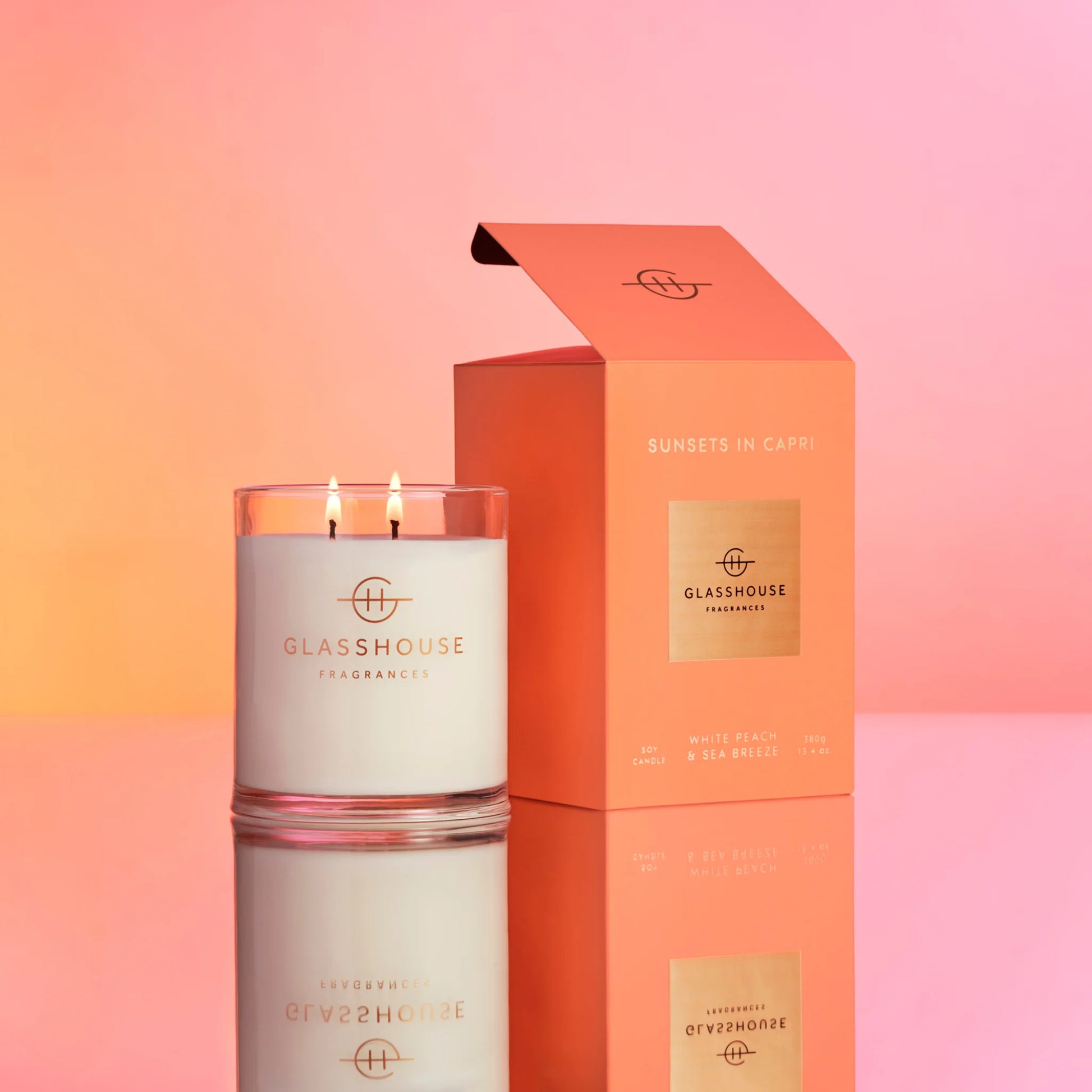 SUNSETS  IN CAPRI CANDLE 380g - GLASSHOUSE - candles - Stomp Shoes Darwin