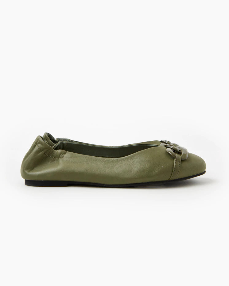 BRIDGET  BALLET FLAT - WALNUT MELBOURNE - 36, 37, 38, 39, 40, 41, 42, ballet, BLACK, FLAT, flats on sale, Olive, on sale, sandals on sale, womens footwear - Stomp Shoes Darwin