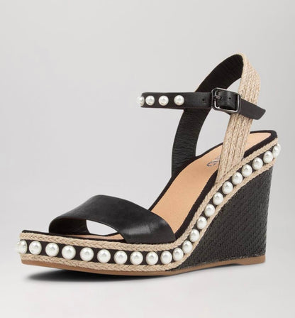 TOP END EMMELA PEARL STUD WEDGE - TOP END - 36, 37, 38, 39, 40, 41, 42, BF, BLACK, GOLD, SILVER, TO13069, TO13069BLAHG, TO13069SILHG, wedge, womens footwear - Stomp Shoes Darwin